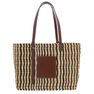 Loewe Square Basket Tote Bag Anagram Raffia Leather Straw Beige